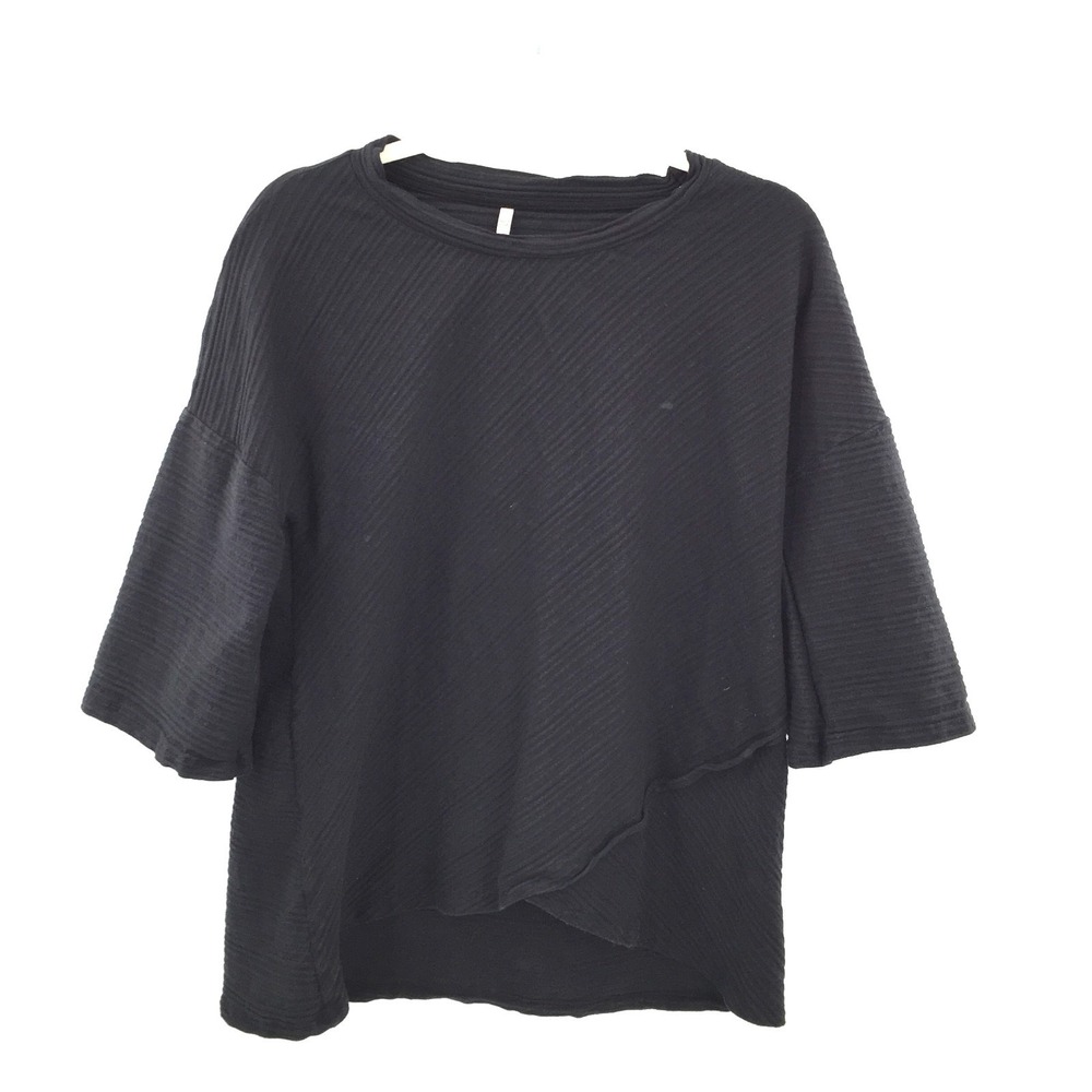 Blue Canoe Black lagenlook boho asymmetrical minimalist Crunchy Hippie kid top L